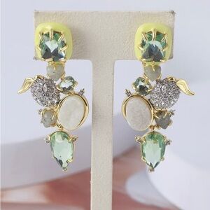 Alexis Bittar Green Earrings Dangle Drop Gold Plated Druzy Qaurtz